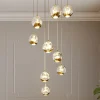 Lucande Pendellamper|Pendellamper > LED-hængelampe Hayley, Ø 40 cm, 9 lyskilder, guld, glas