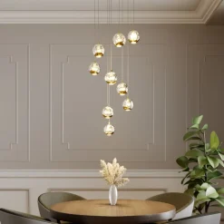 Lucande Pendellamper|Pendellamper > LED-hængelampe Hayley, Ø 40 cm, 9 lyskilder, guld, glas