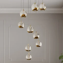 Lucande Pendellamper|Pendellamper > LED-hængelampe Hayley, Ø 40 cm, 9 lyskilder, guld, glas