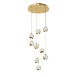 Lucande Pendellamper|Pendellamper > LED-hængelampe Hayley, Ø 40 cm, 9 lyskilder, guld, glas
