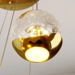 Lucande Pendellamper|Pendellamper > LED-hængelampe Hayley, Ø 40 cm, 9 lyskilder, guld, glas
