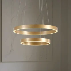 Lucande Pendellamper|Pendellamper > LED-hængelampe Yonam, Ø 60 cm, 2 lyskilder, guld, CCT