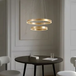 Lucande Pendellamper|Pendellamper > LED-hængelampe Yonam, Ø 60 cm, 2 lyskilder, guld, CCT
