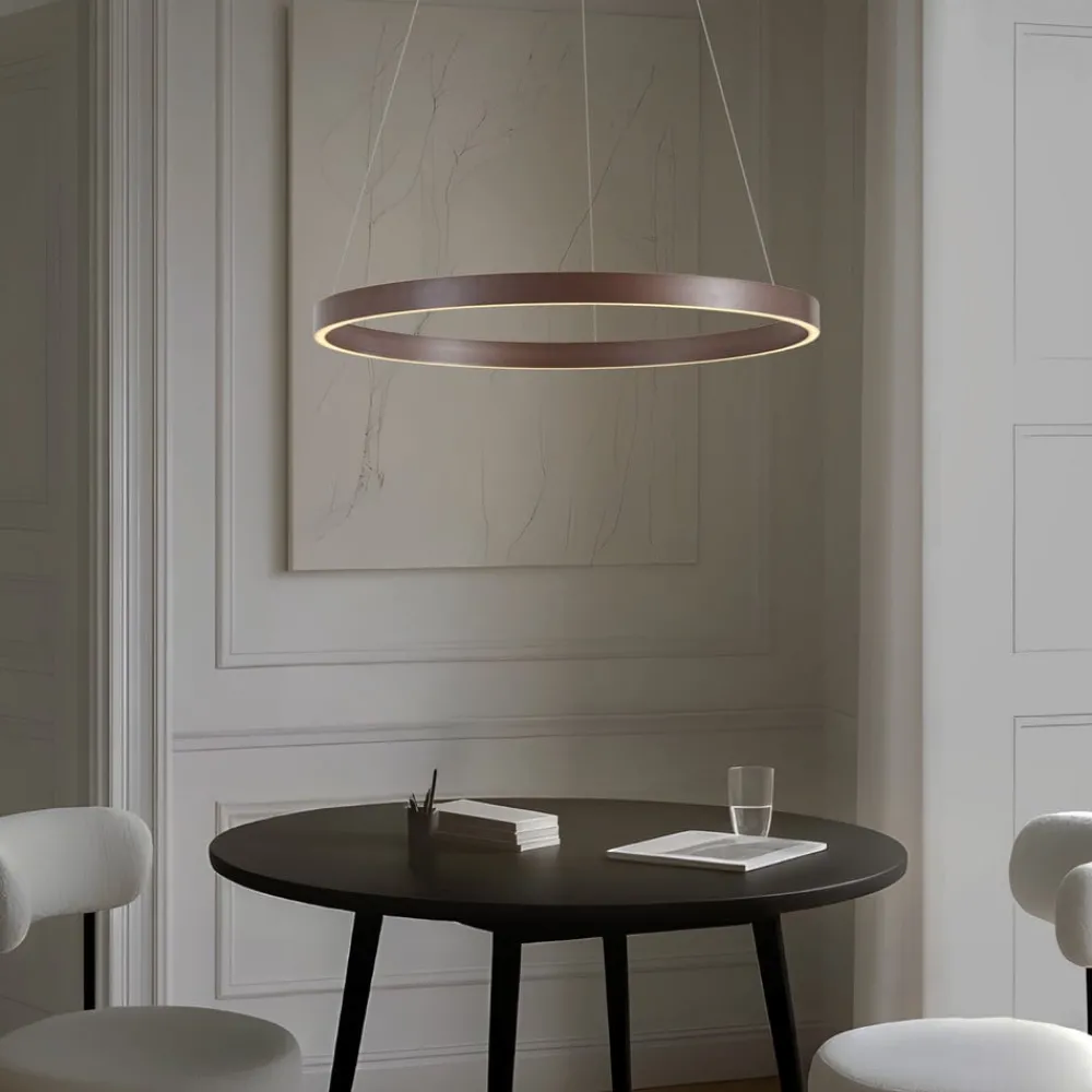 Lucande Pendellamper|Pendellamper > LED-hængelampe Yonam, Ø 80 cm, 1 lyskilde, brun, CCT
