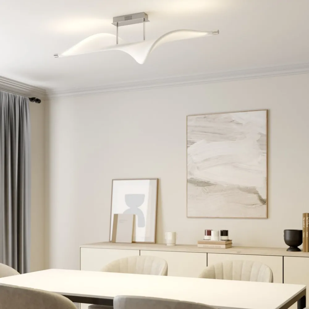 Lucande Loftlamper > LED-loftlampe Edano, 122 cm, hvid, tekstil, dæmpbar