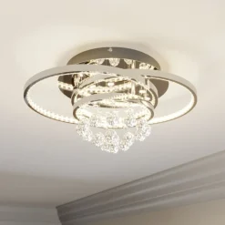 Gang|Loftlamper ^ Lucande LED-loftlampe Keely, kromfarvet, krystal, 45 cm
