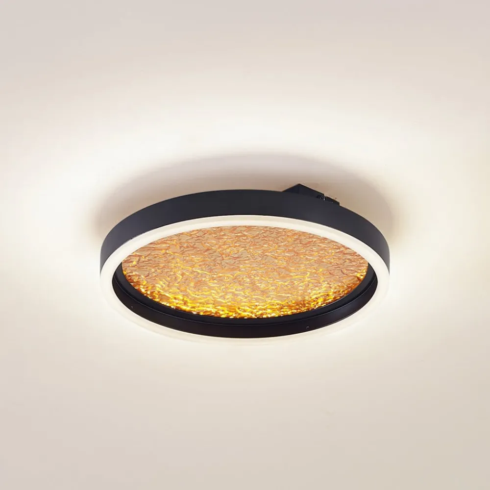 Lucande Loftlamper|Loftlamper > LED-loftlampe Menulis, sort/guld, PC, Ø 30 cm