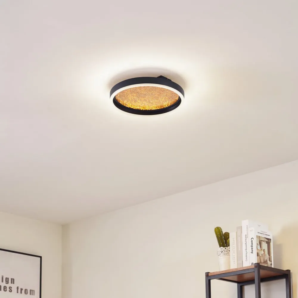 Lucande Loftlamper|Loftlamper > LED-loftlampe Menulis, sort/guld, PC, Ø 30 cm