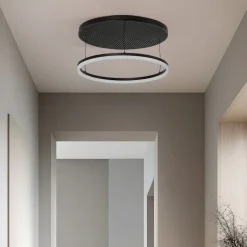 Lucande Loftlamper|Loftlamper > LED-loftlampe Orven, sort/træ, Ø50 cm, dæmpbar