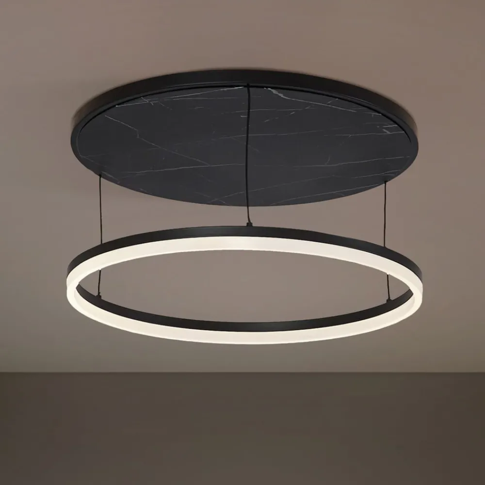 Loftlamper|Loftlamper ^ Lucande LED-loftlampe Orven, sort/marmor, Ø 50 cm, dæmpbar.