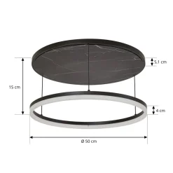Loftlamper|Loftlamper ^ Lucande LED-loftlampe Orven, sort/marmor, Ø 50 cm, dæmpbar.