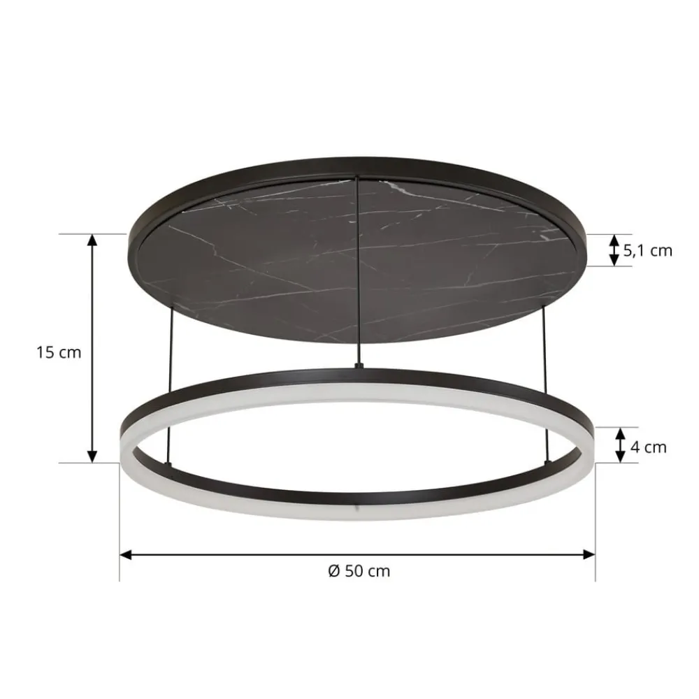 Loftlamper|Loftlamper ^ Lucande LED-loftlampe Orven, sort/marmor, Ø 50 cm, dæmpbar.