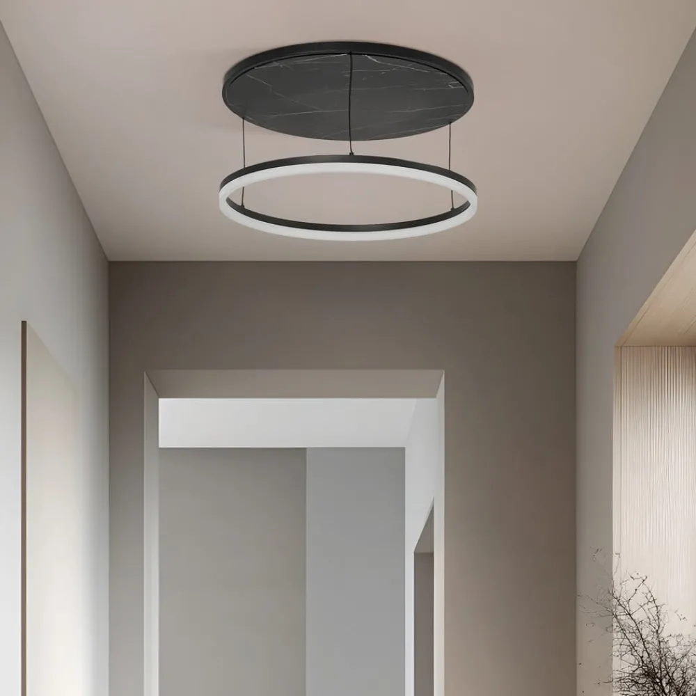 Loftlamper|Loftlamper ^ Lucande LED-loftlampe Orven, sort/marmor, Ø 50 cm, dæmpbar.
