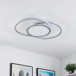 Loftlamper|Loftlamper ^ Lucande LED-loftlampe Senne, 63 cm, sølv, aluminium