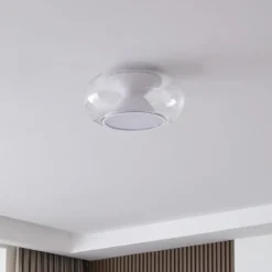 Loftlamper ^ Lucande LED-loftslampe Orasa, glas, hvid/klar, Ø 43 cm