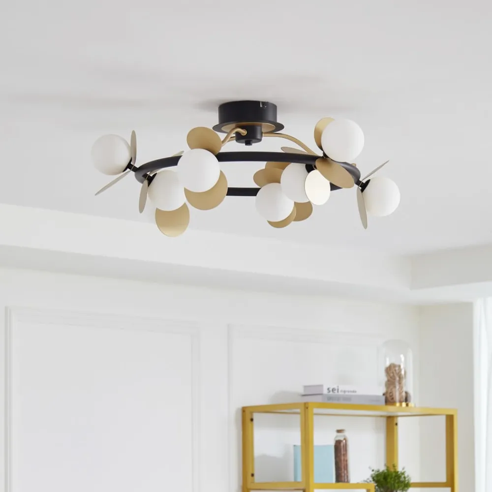 Lucande Gang|Loftlamper > LED-loftslampe Pallo, 9-lys, sort/guld, glas
