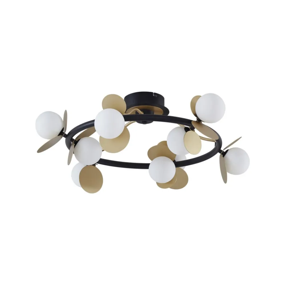 Lucande Gang|Loftlamper > LED-loftslampe Pallo, 9-lys, sort/guld, glas