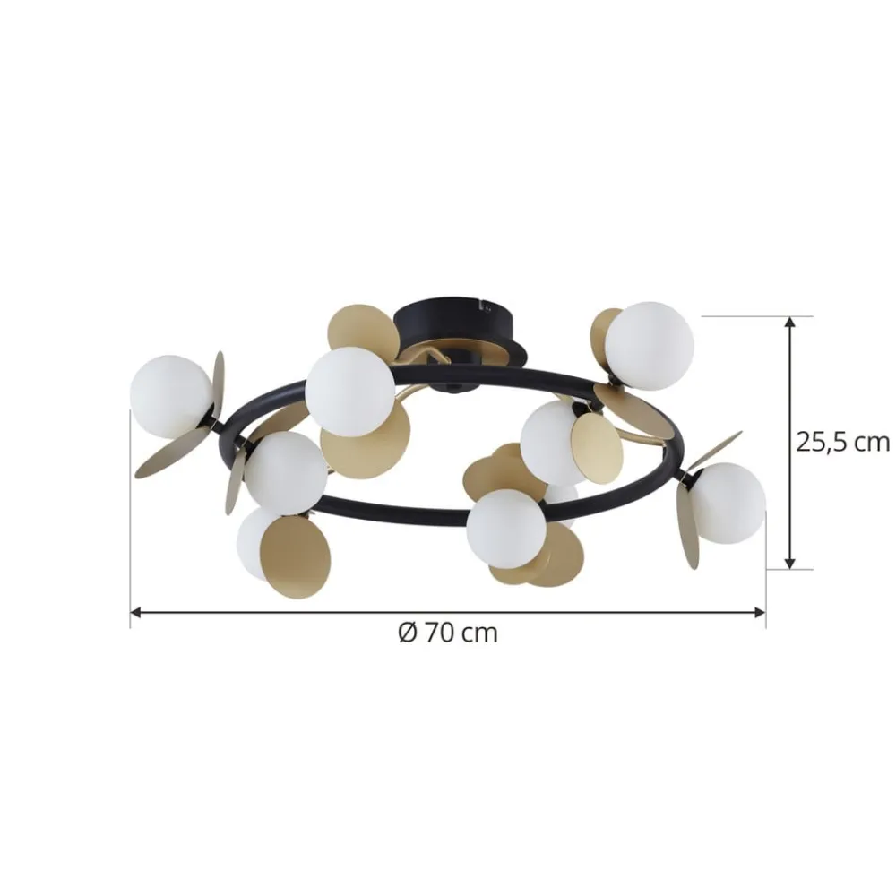 Lucande Gang|Loftlamper > LED-loftslampe Pallo, 9-lys, sort/guld, glas
