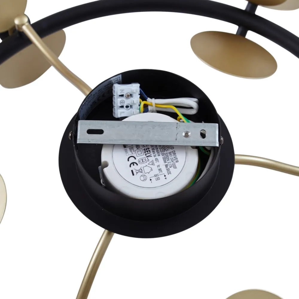 Lucande Gang|Loftlamper > LED-loftslampe Pallo, 9-lys, sort/guld, glas