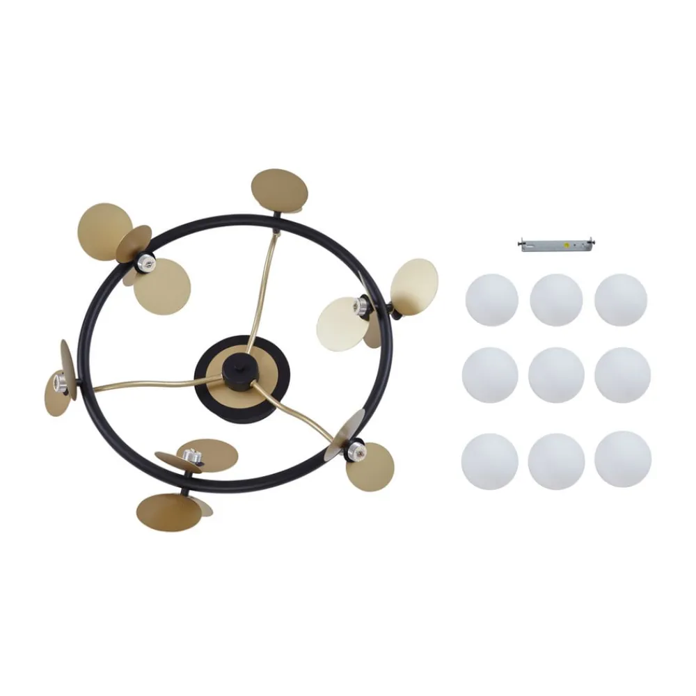 Lucande Gang|Loftlamper > LED-loftslampe Pallo, 9-lys, sort/guld, glas