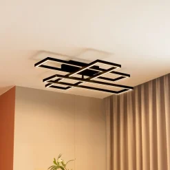 Loftlamper|Loftlamper ^ Lucande LED-loftslampe Tjado, 94 cm lang, sort, metal