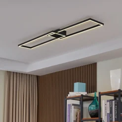 Loftlamper|Loftlamper ^ Lucande LED-loftslampe Tjado, 120 cm lang, sort, metal