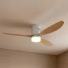 Loftventilatorer ^ Lucande LED-loftventilator Kayu, hvid/træ, DC, 132 cm
