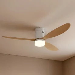 Loftventilatorer ^ Lucande LED-loftventilator Kayu, hvid/træ, DC, 132 cm