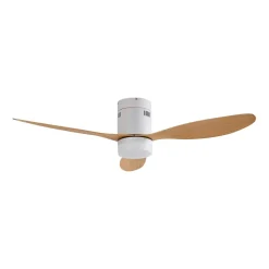 Loftventilatorer ^ Lucande LED-loftventilator Kayu, hvid/træ, DC, 132 cm