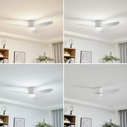 Loftventilatorer ^ Lucande LED-loftventilator Kayu, hvid, DC, støjsvag, Ø 132 cm