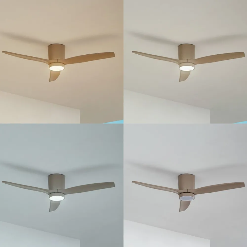 Lucande Loftventilatorer > LED-loftventilator Sorin, beige, DC, støjsvag, IP44