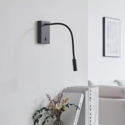 Lucande Væglamper|Væglamper > LED-læselampe Hetti, sort, metal, 14 cm høj