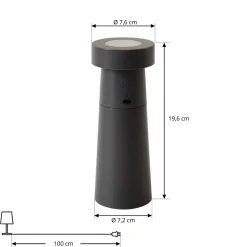 Bordlamper ^ Lucande LED-peberkværn Pepper, mørkegrå, batteri, IP44