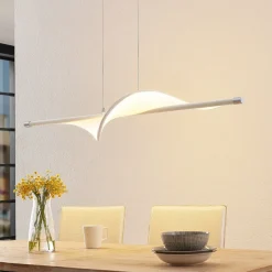 Pendellamper ^ Lucande LED-pendellampe Edano, 122 cm, hvid, tekstil, dæmpbar
