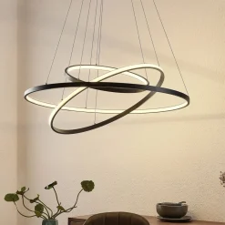 Lucande Pendellamper|Pendellamper > LED-pendellampe Ezana, sort, metal, Ø 80 cm