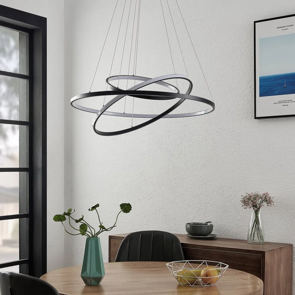 Lucande Pendellamper|Pendellamper > LED-pendellampe Ezana, sort, metal, Ø 80 cm