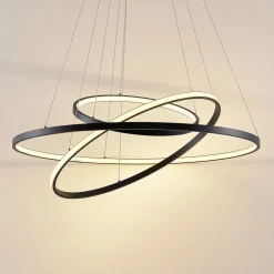 Lucande Pendellamper|Pendellamper > LED-pendellampe Ezana, sort, metal, Ø 80 cm
