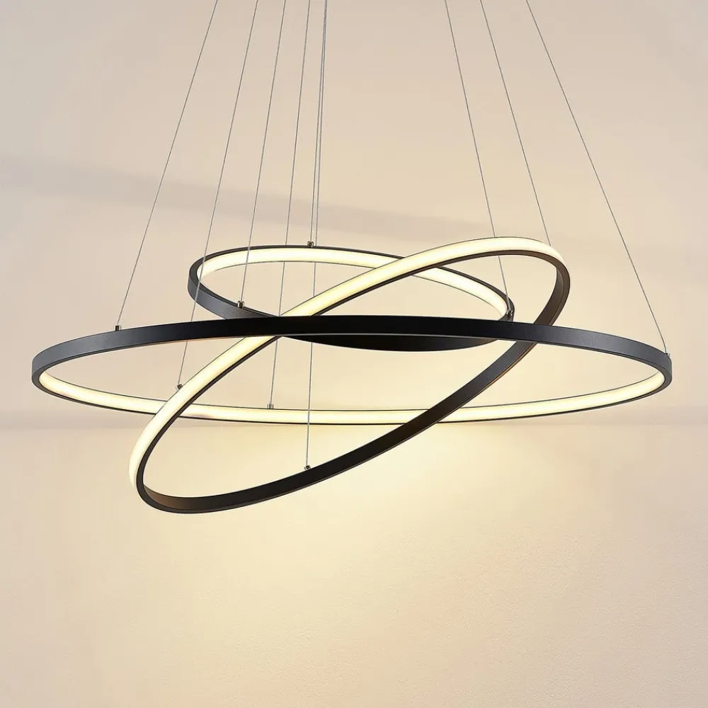 Lucande Pendellamper|Pendellamper > LED-pendellampe Ezana, sort, metal, Ø 80 cm