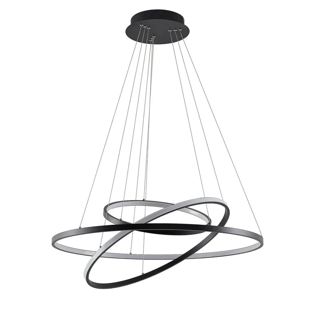 Lucande Pendellamper|Pendellamper > LED-pendellampe Ezana, sort, metal, Ø 80 cm