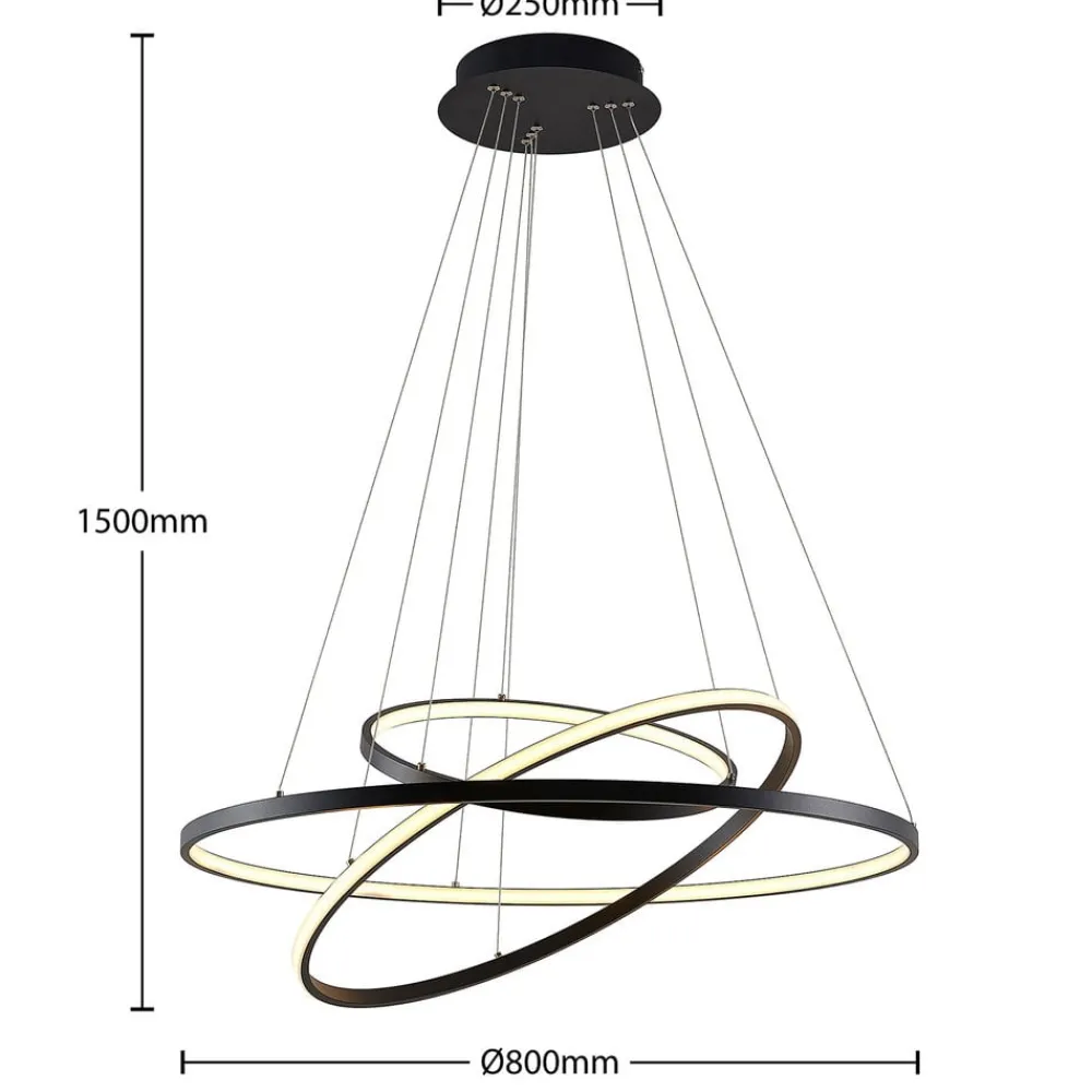 Lucande Pendellamper|Pendellamper > LED-pendellampe Ezana, sort, metal, Ø 80 cm