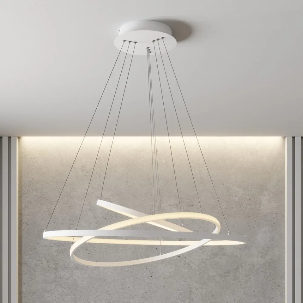 Lucande Pendellamper|Pendellamper > LED-pendellampe Ezana, hvid, metal, Ø 80 cm