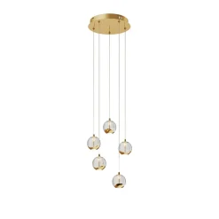 Lucande Pendellamper|Pendellamper > LED-pendellampe Hayley, Ø 30 cm, 5 lyskilder, guld, glas