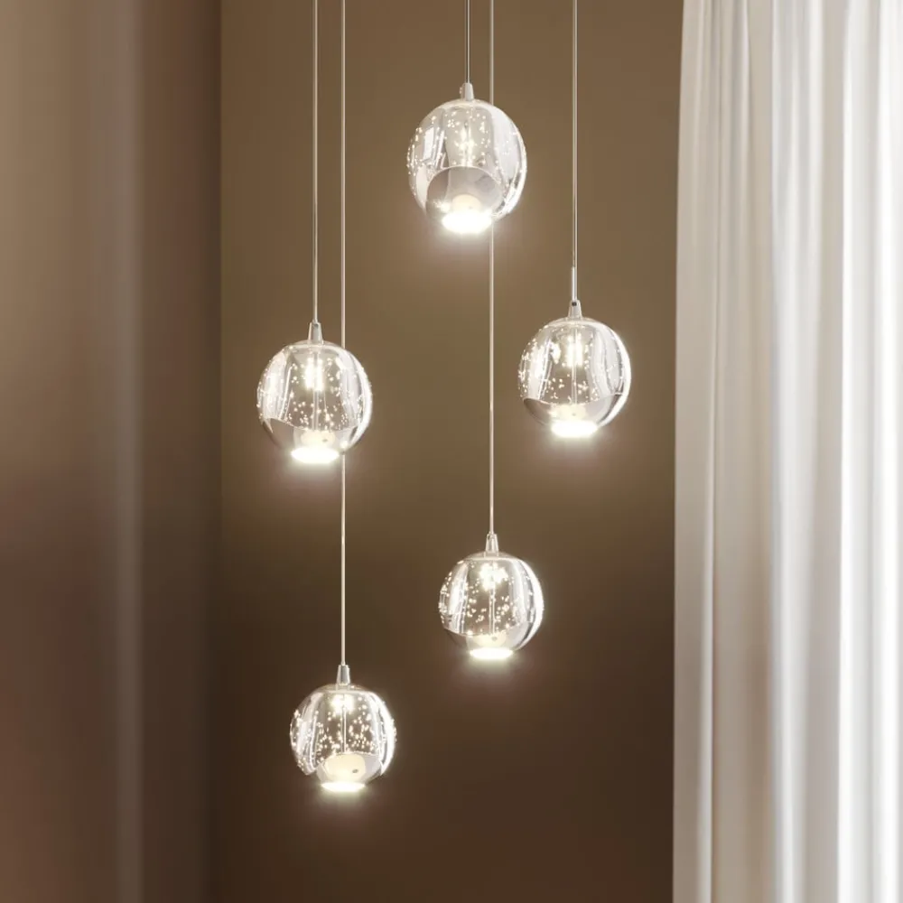 Lucande Pendellamper|Pendellamper > LED-pendellampe Hayley, Ø 30 cm, 5 lyskilder, krom, glas