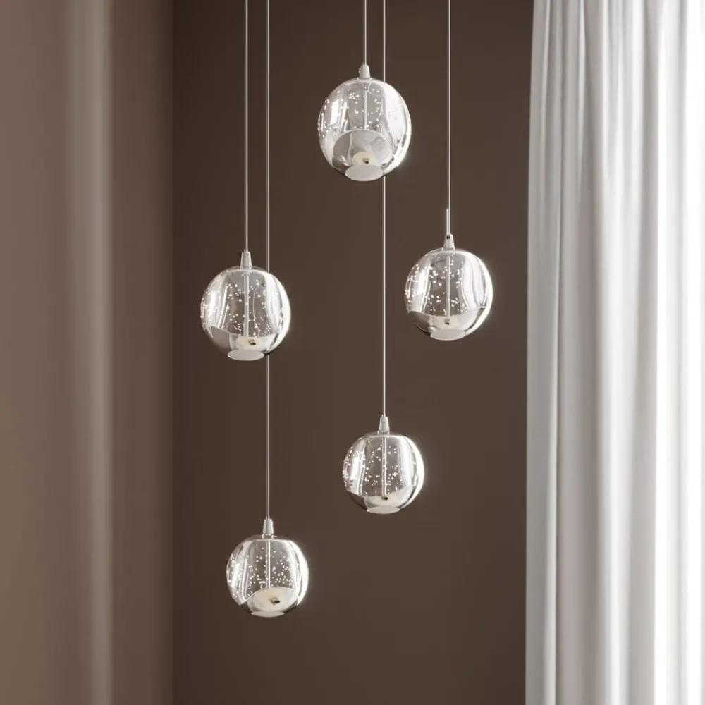 Lucande Pendellamper|Pendellamper > LED-pendellampe Hayley, Ø 30 cm, 5 lyskilder, krom, glas