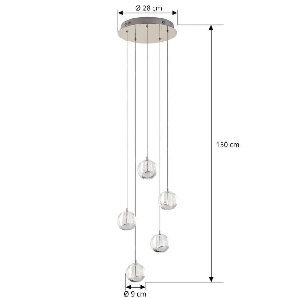 Lucande Pendellamper|Pendellamper > LED-pendellampe Hayley, Ø 30 cm, 5 lyskilder, krom, glas