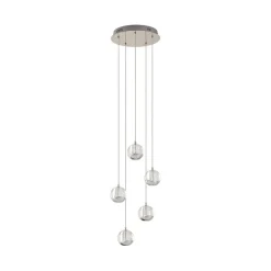 Lucande Pendellamper|Pendellamper > LED-pendellampe Hayley, Ø 30 cm, 5 lyskilder, krom, glas