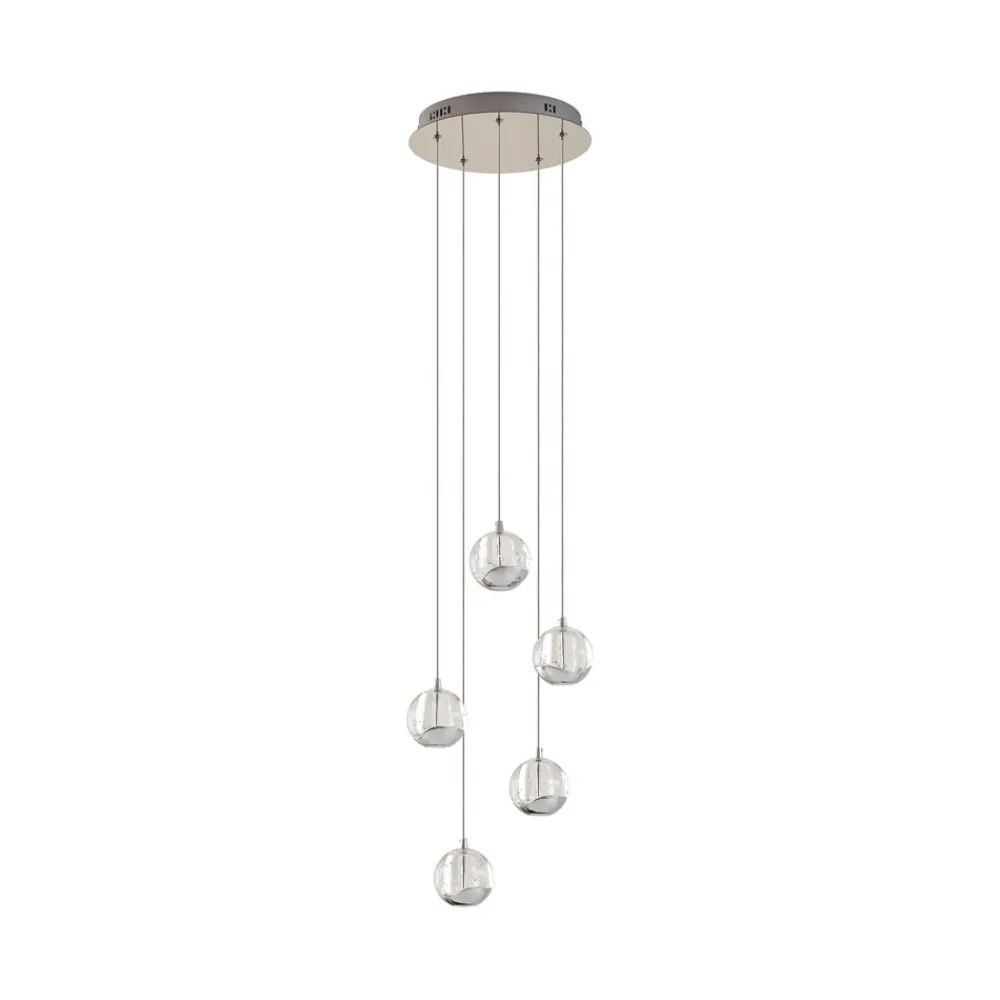Lucande Pendellamper|Pendellamper > LED-pendellampe Hayley, Ø 30 cm, 5 lyskilder, krom, glas