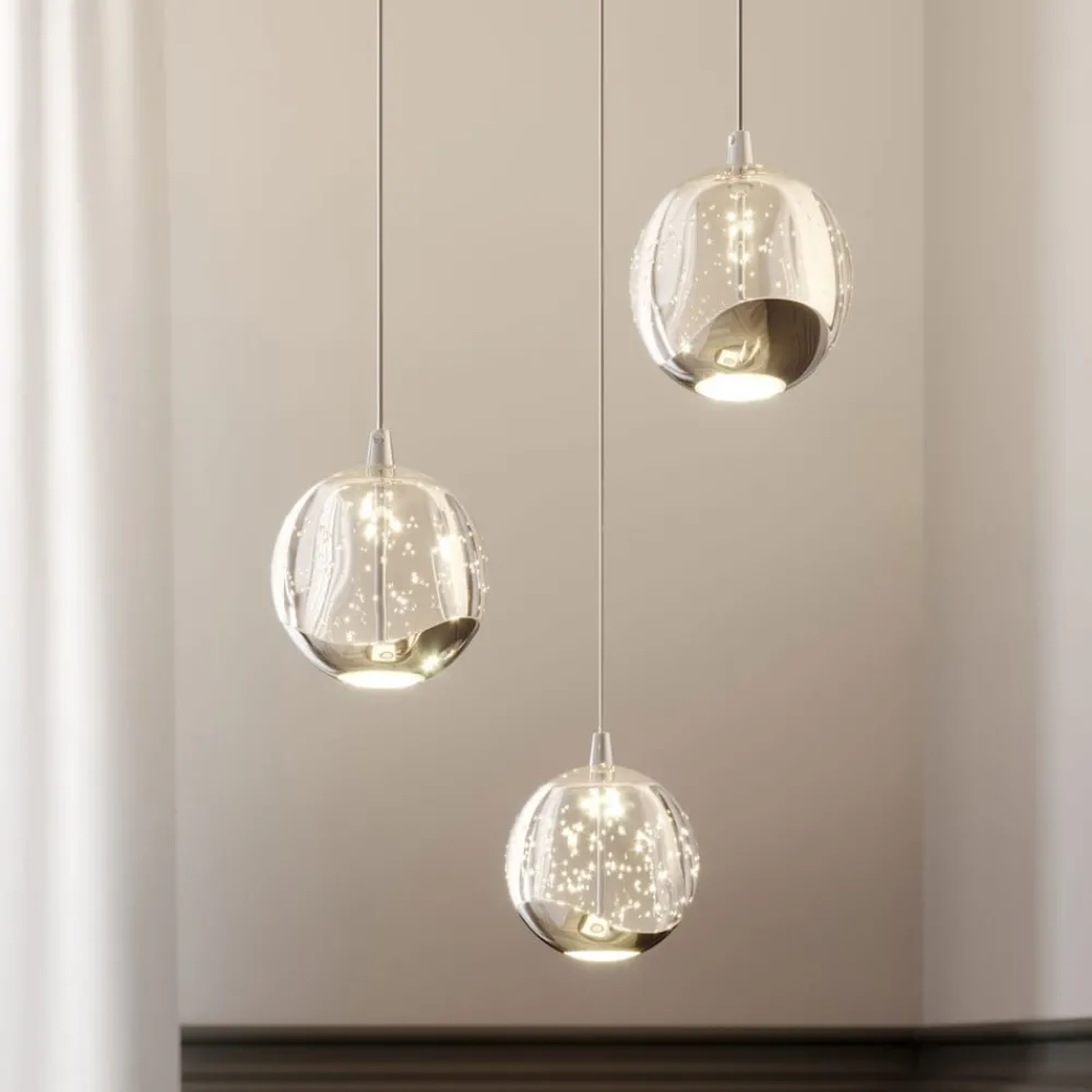 Pendellamper|Pendellamper ^ Lucande LED-pendellampe Hayley, Ø 25 cm, 3 lyskilder, krom, glas