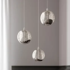 Pendellamper|Pendellamper ^ Lucande LED-pendellampe Hayley, Ø 25 cm, 3 lyskilder, krom, glas