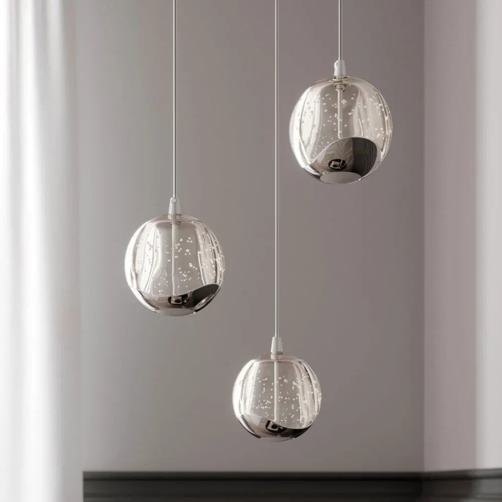 Pendellamper|Pendellamper ^ Lucande LED-pendellampe Hayley, Ø 25 cm, 3 lyskilder, krom, glas